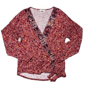 Maurices Rose Floral Print Long Sleeve V Neck Blouse S